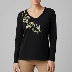 Quaker Family Embroidered Sequin Floral Japanese Blossom Fairy Whimsical Long Sl